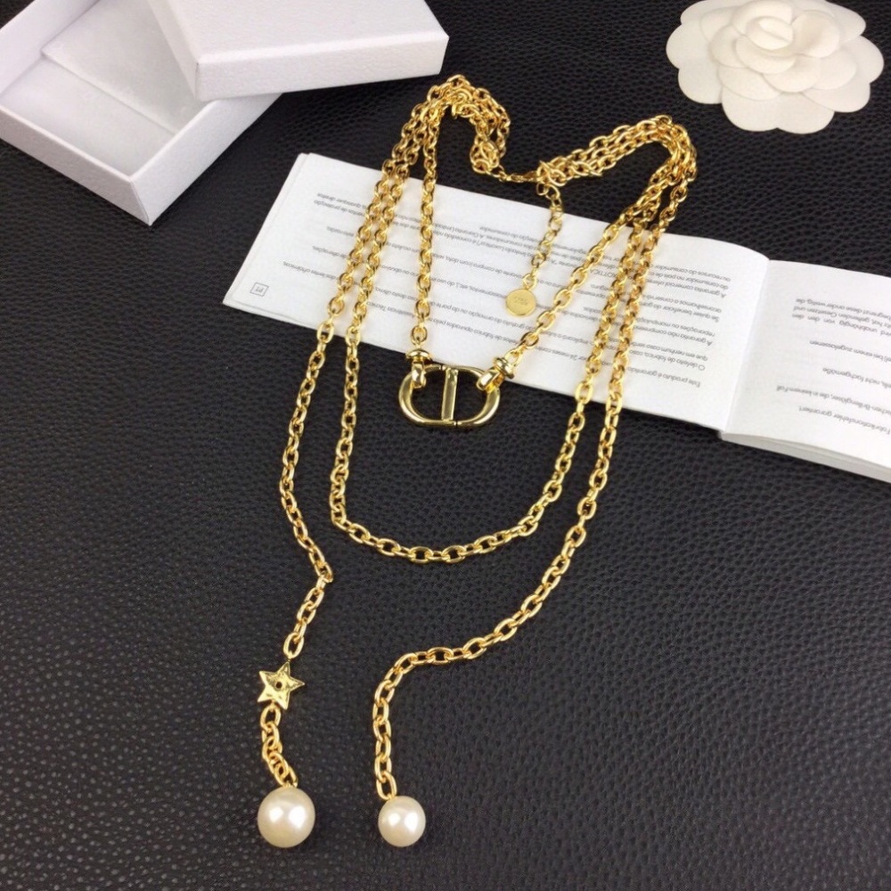 Dior Gold Chain Necklace with Crystal CC Pendant - Picture 5 of 8